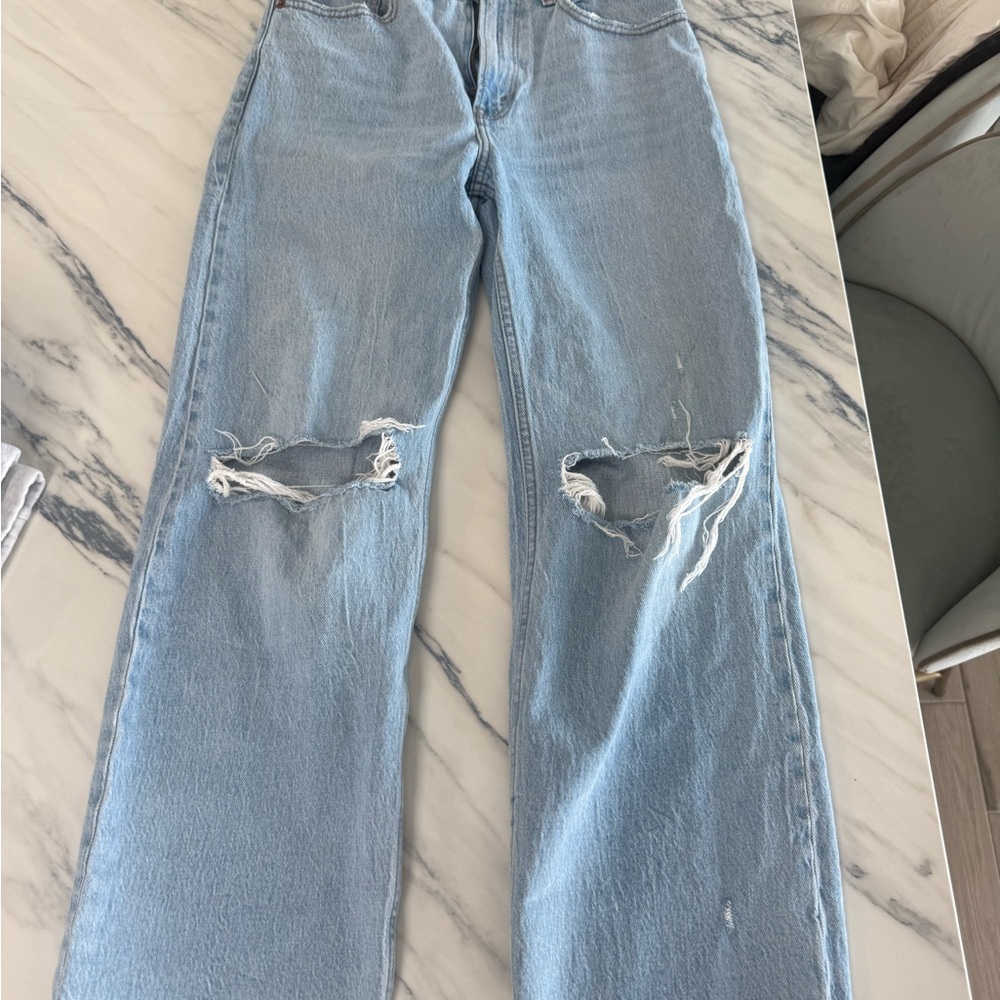 Abercrombie & Fitch Light Blue Ripped Straight Leg Jeans